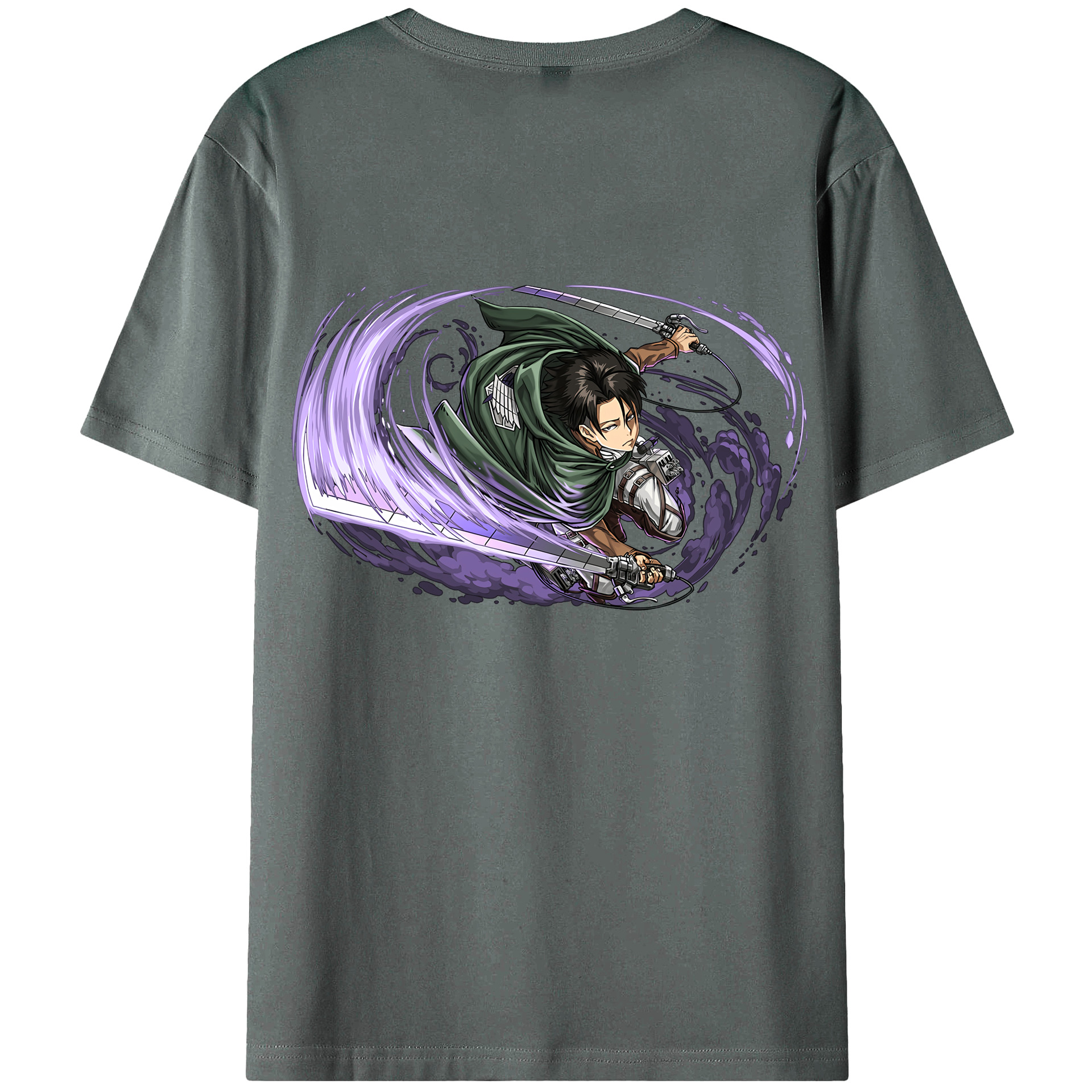 （画像用） 進撃の巨人 リヴァイ·アッカーマン Attack on Titan Levi Ackerman 綿100％ メンズ半袖Tシャツ（バックプリント） 通気性